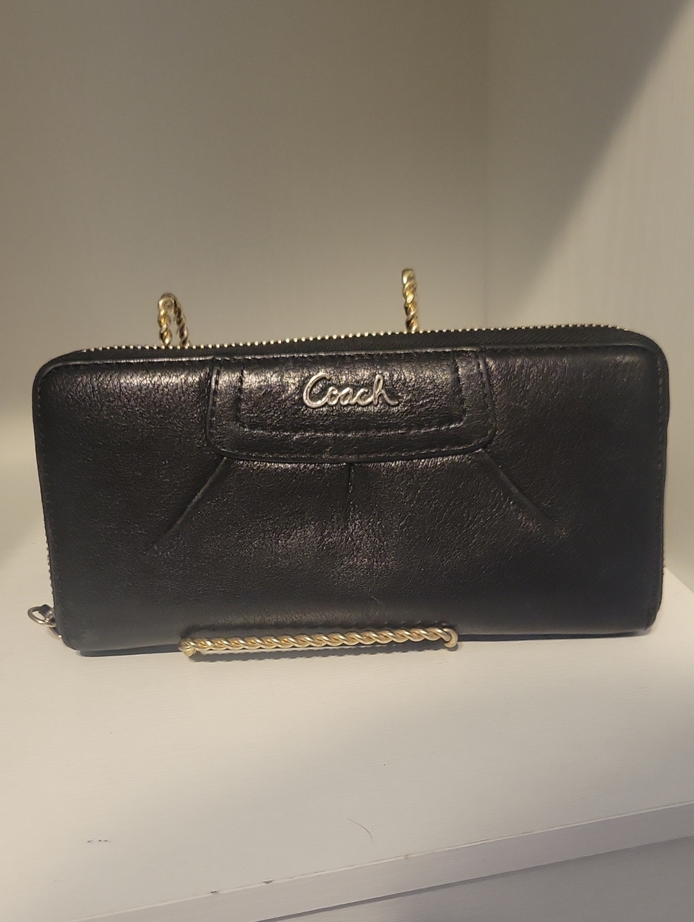 Coach Ashley Pleated Leather Accordion Zip Around Black Wallet